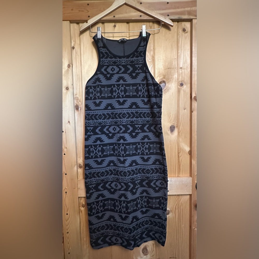 Express Black and Gray Aztec Print Dress Large